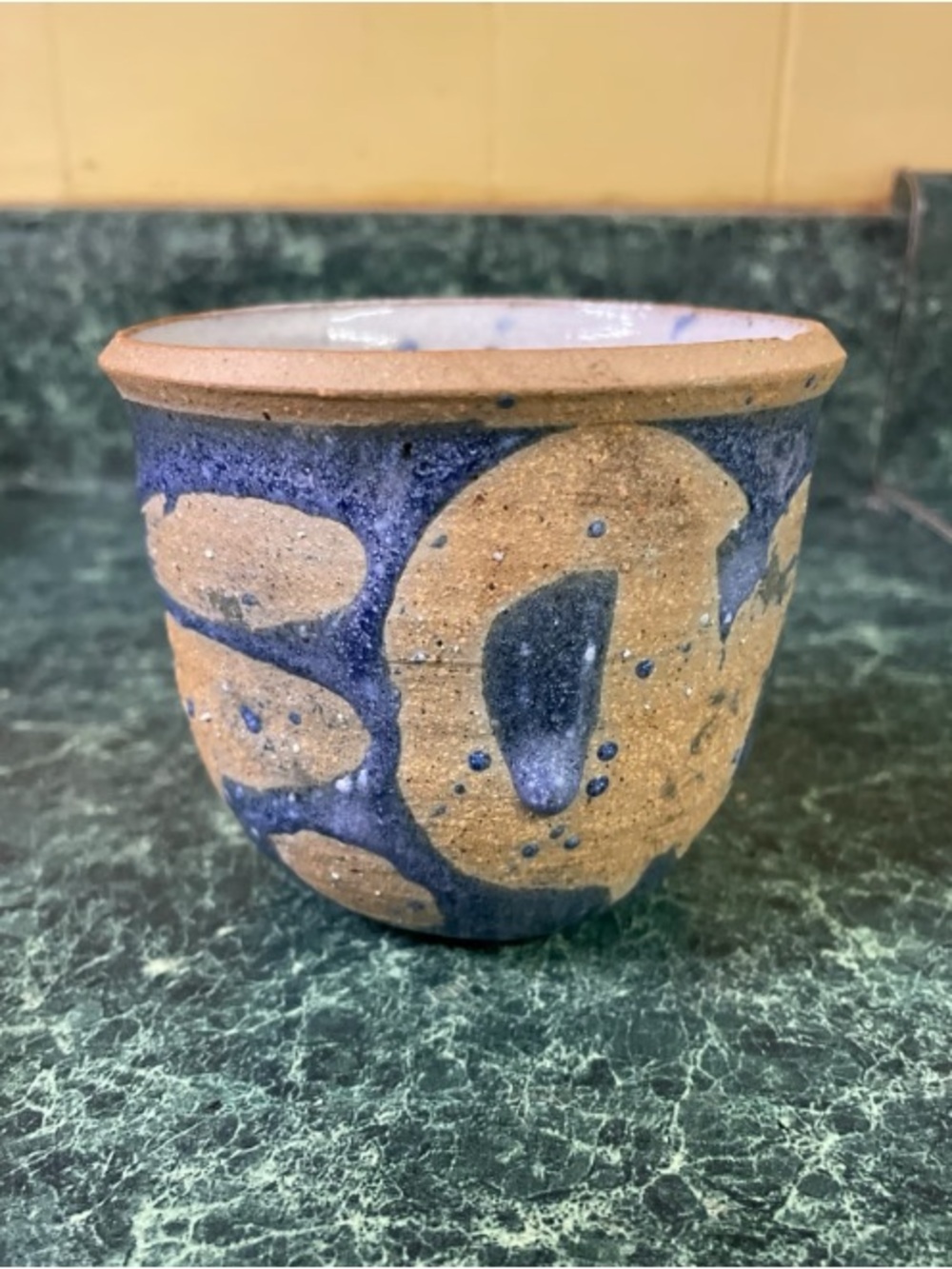 Handmade Ceramic Planter in Blue and Natural Stone
